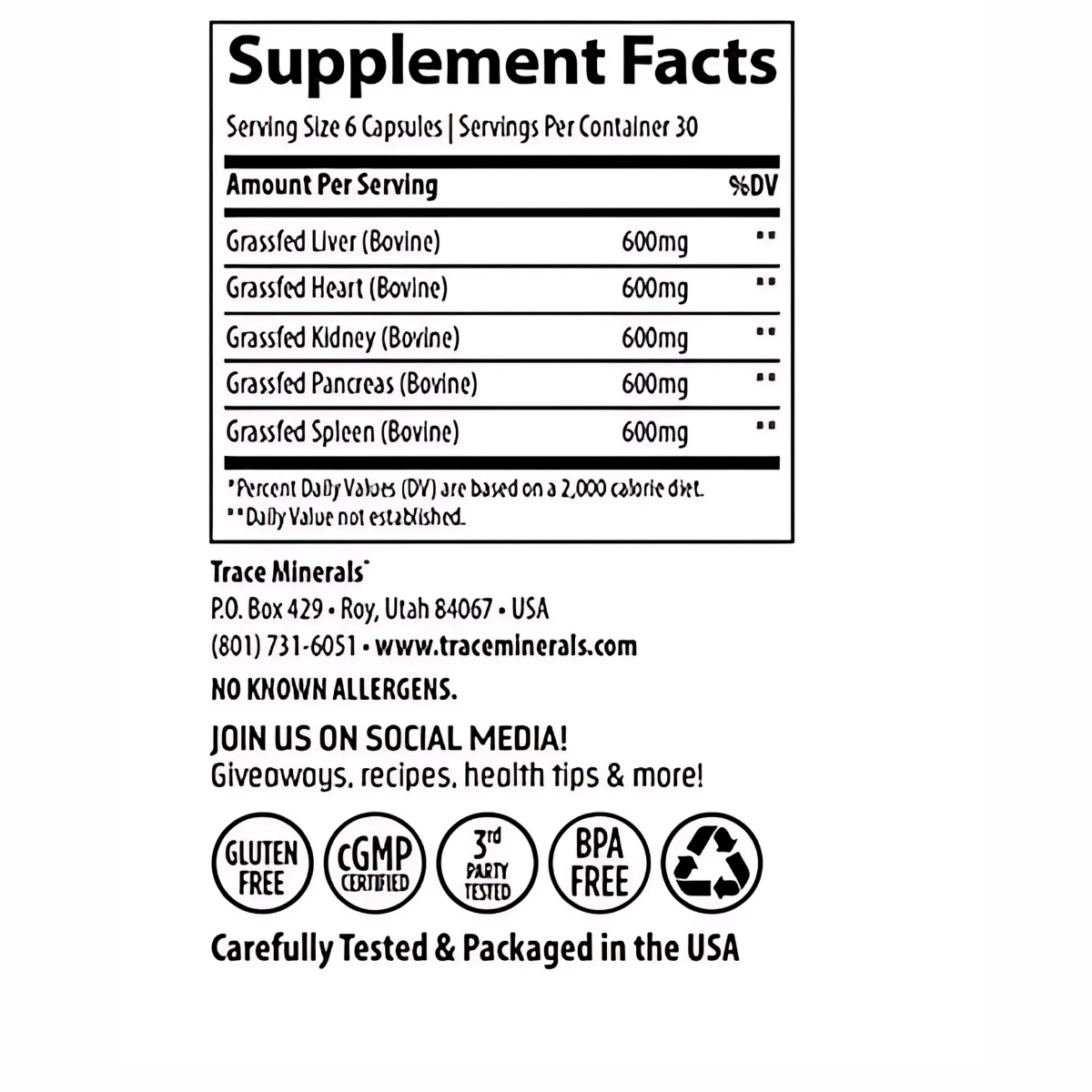 Grass Fed Beef Organs 500mg