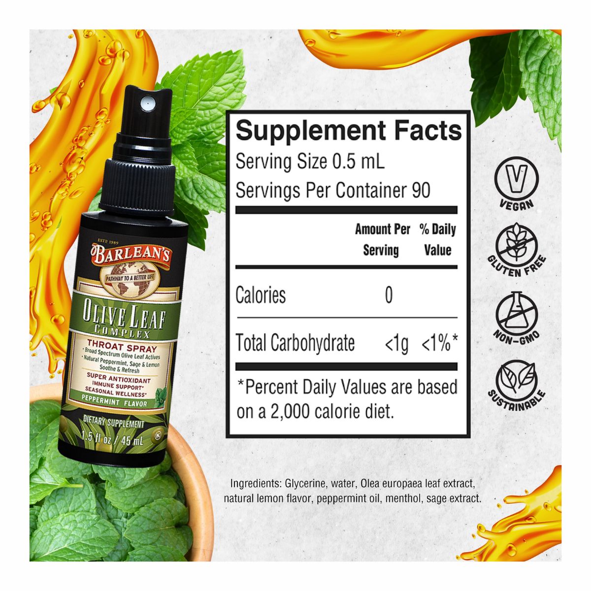Olive Leaf Complex Throat Spray - Peppermint